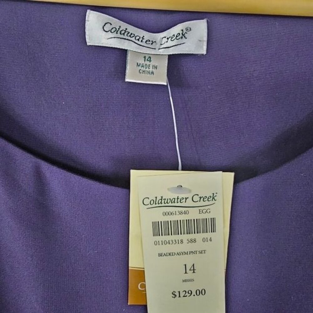Coldwater Creek Tiered Chiffon Boatneck Blouse 14‎ Purple Beaded Asymmetrical - Picture 5 of 11